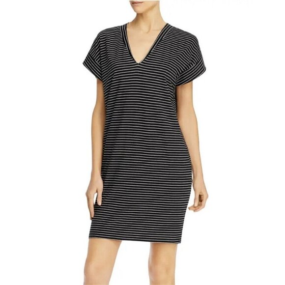 Frame Women’s Size XS Le V Mini Dress Noir Multi Black Stripes Pima Cotton - Picture 1 of 10